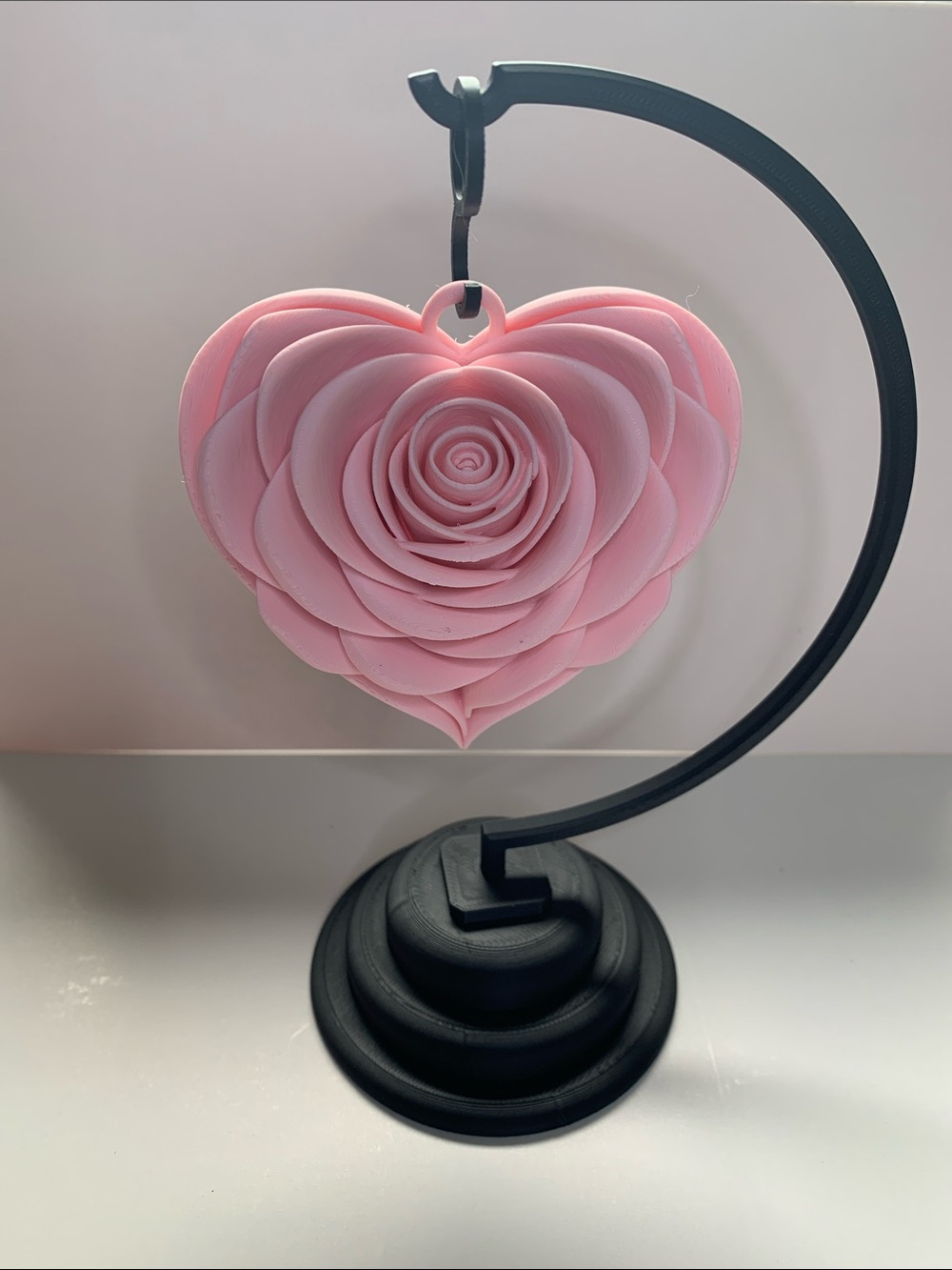 Pink Rose Heart Display with Stand - Valentine's Day Gift - Pink Rose